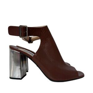 Prada Brown Leather Open Toe Ankle Boots 41